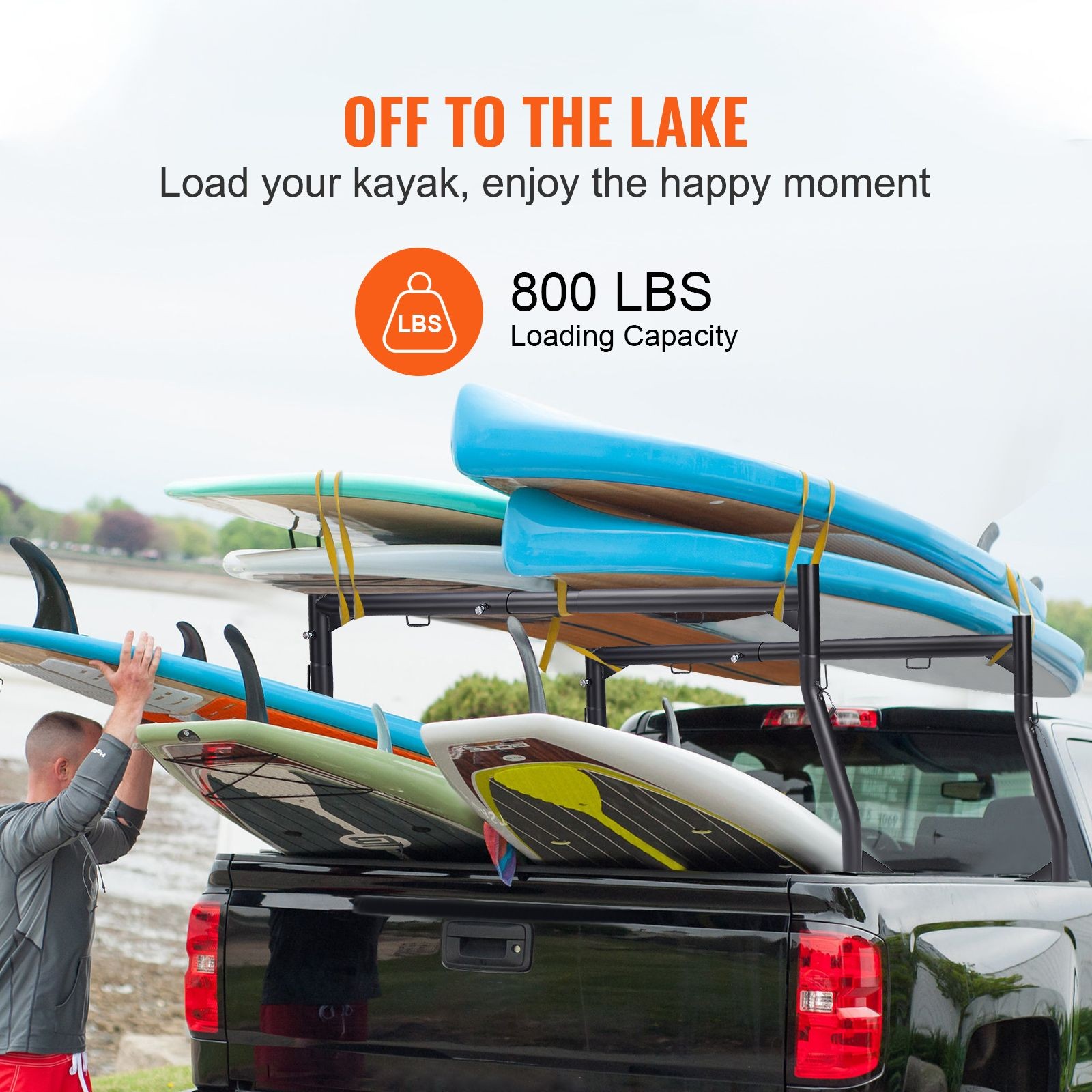 Truck Rack, 46-71inch Extendable Truck Ladder Rack, 800lbs Capacity Steel