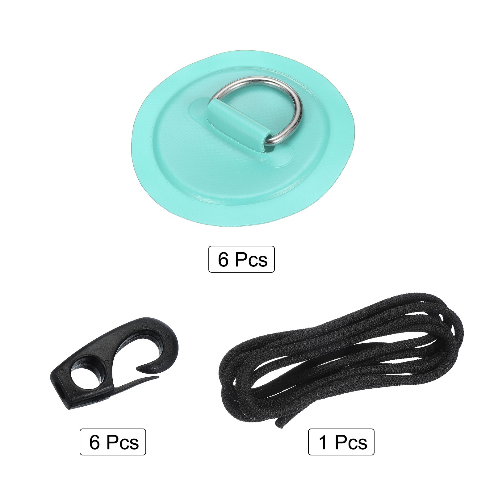 6Pcs Stainless Steel D-Ring Patch Round Patch with Elastic Cords & Hooks Cyan