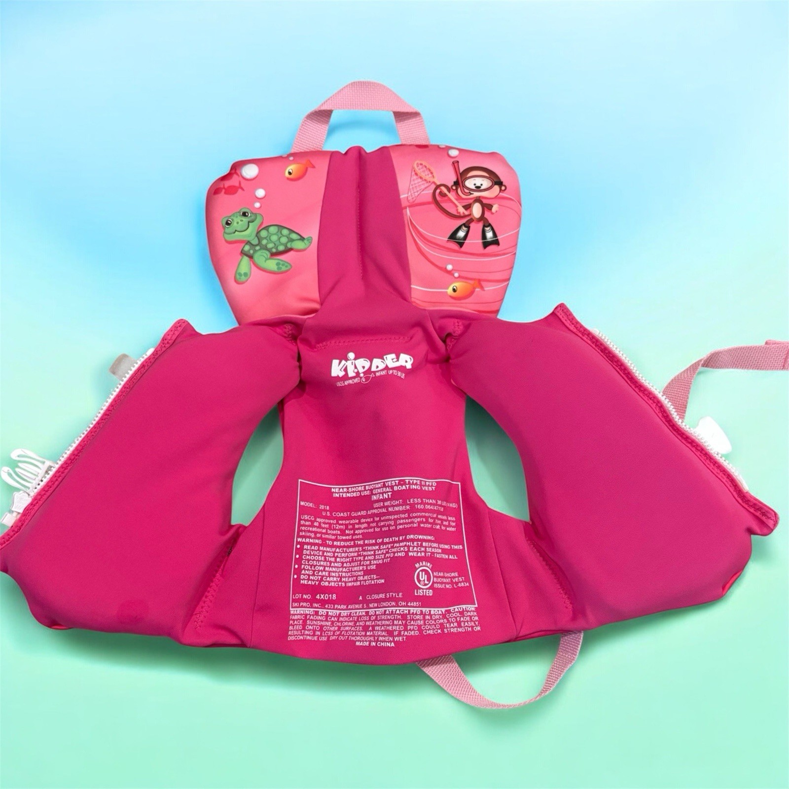 NWOT Kidder USCG Approved Infant LifeVest Type 2 Boating Vest Pink 0-30lbs