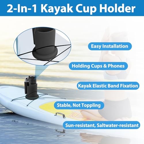 Paddleboard Cup Holder, Paddle Board and Kayak Drink Holder, 2-in-1 Black-1pack
