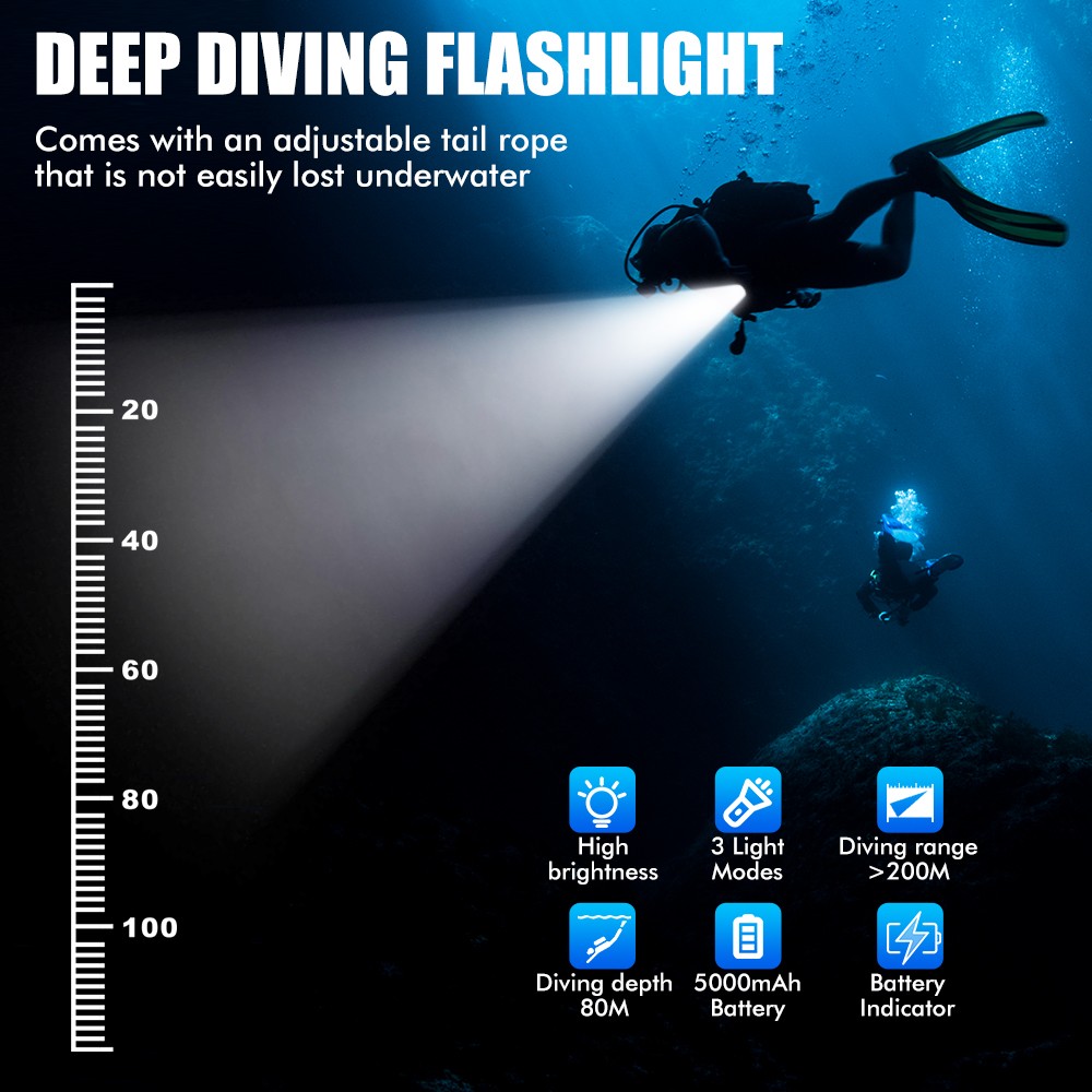 350000LM LED Professional Scuba Diving Light Underwater Flashlight Dive Torch