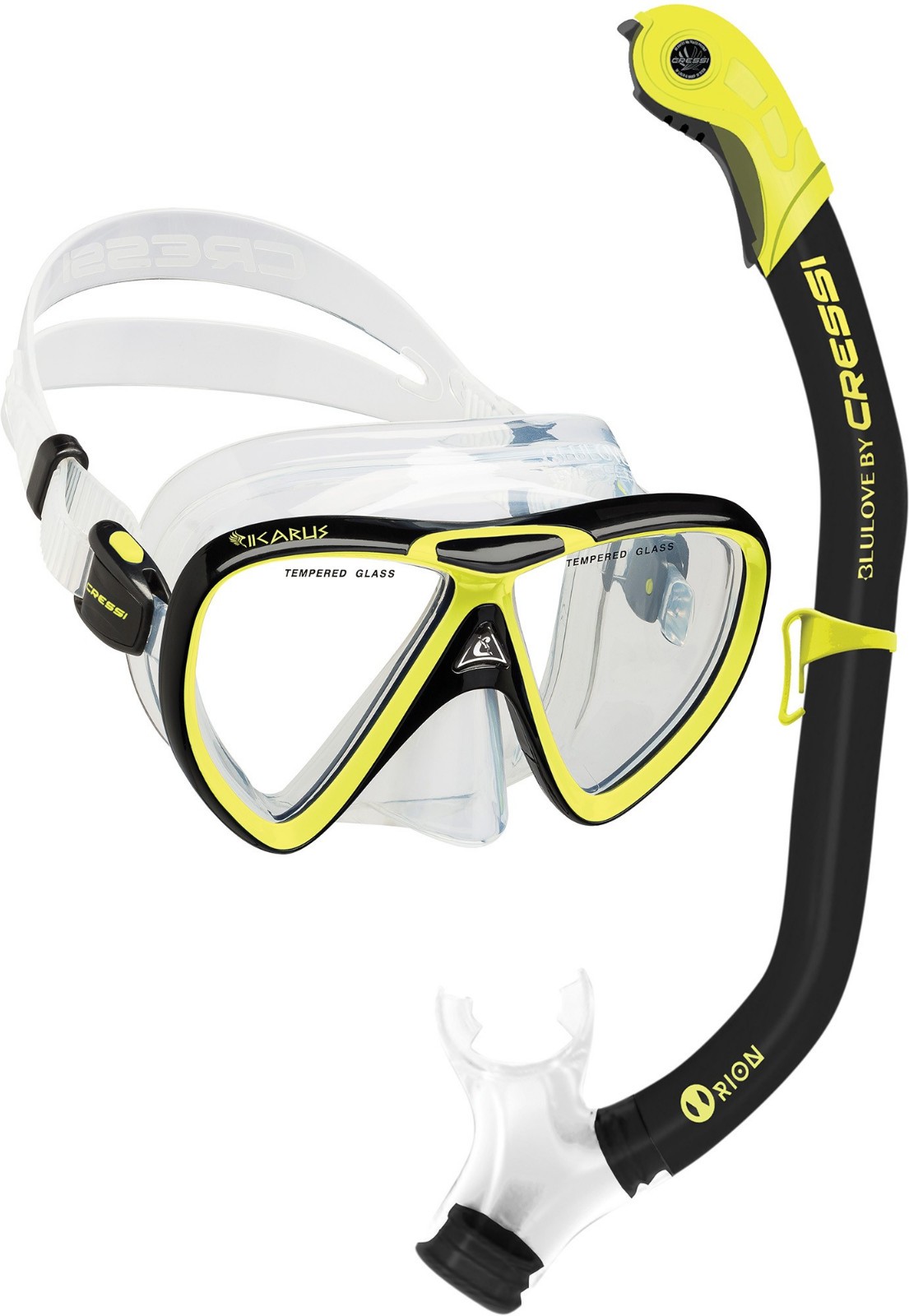Cressi Ikarus & Orion Swim Mask Combo – Adult – 2025 – Black/Yellow/Clear