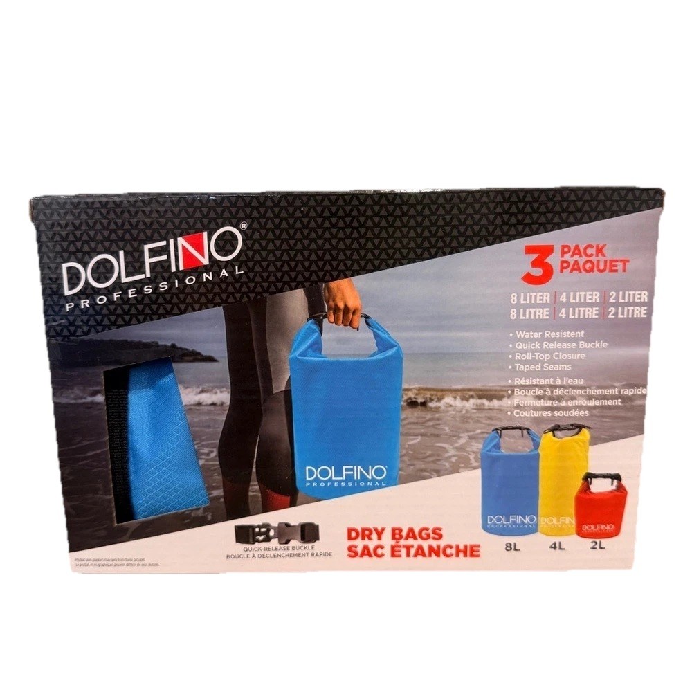 Dolfino Pro Nylon Waterproof Dry Bags 3 Piece Set Multicolor New In Box