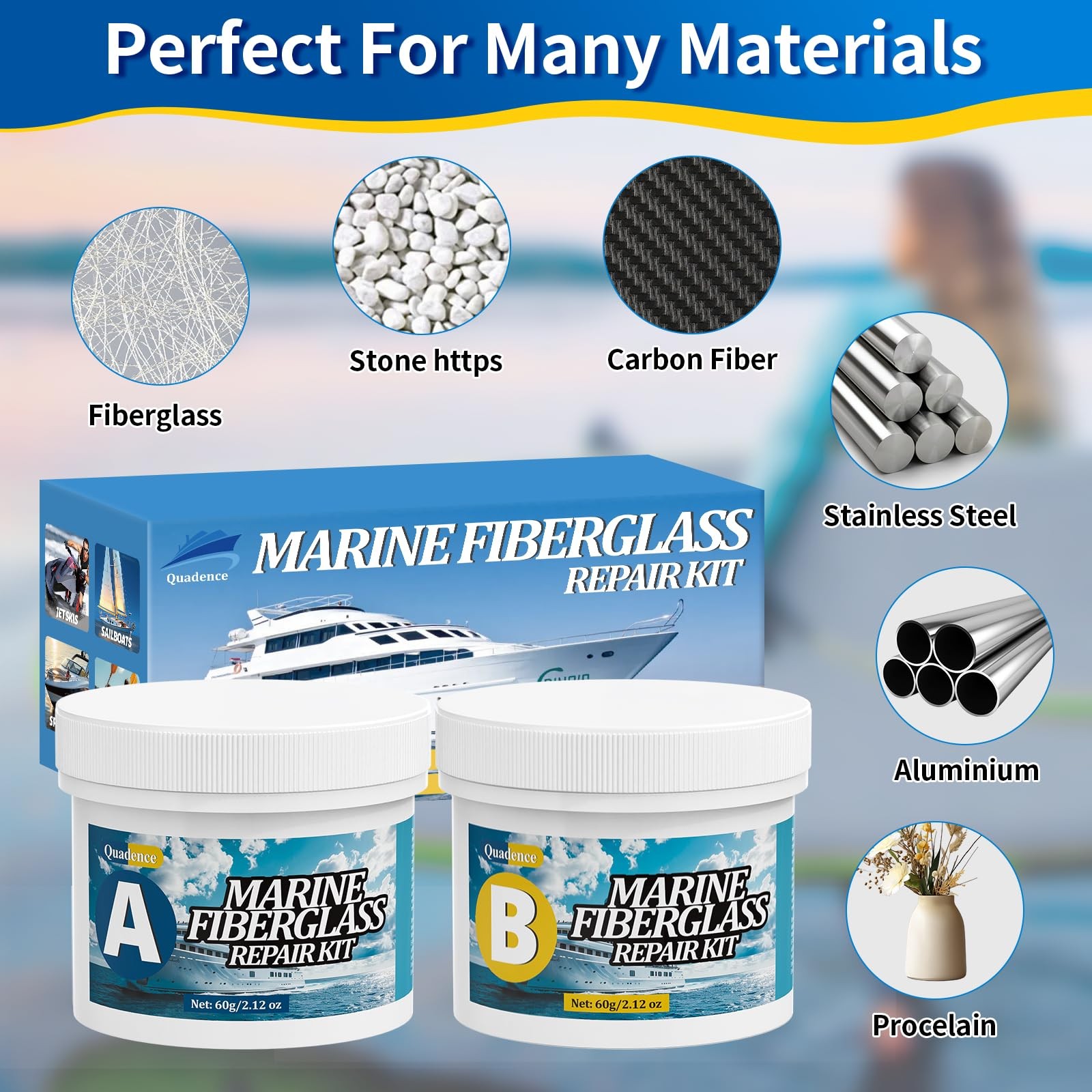 Quadence Fiberglass Boat Repair Kit, Marine Large, white