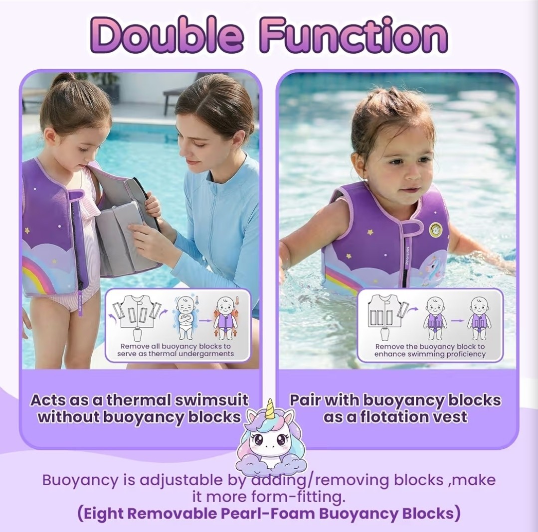 New MamboBaby Kids Swim Vest w/ Built In Detachable Buoyancy Boards, 4-5 Years,
