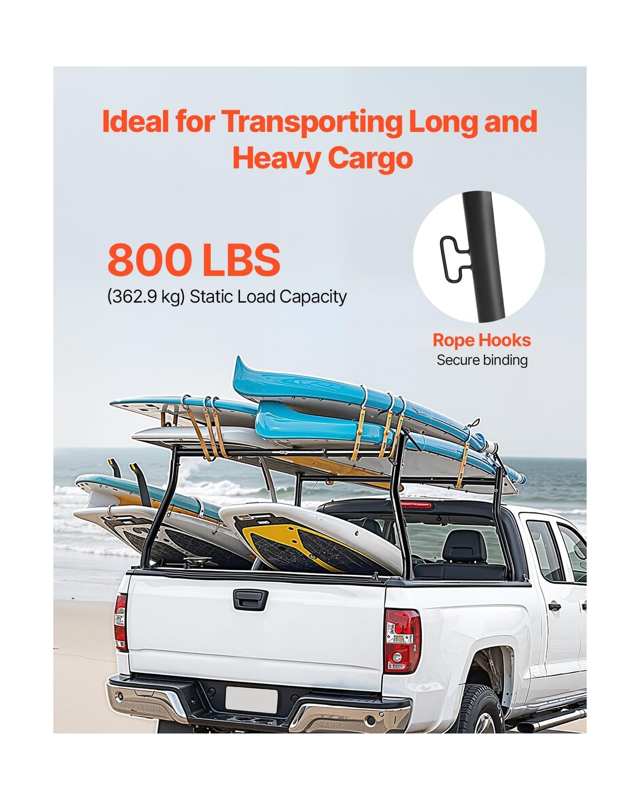 VEVOR Truck Ladder Rack, 49-73 in Width, Extendable Universal C… Fast USA SHIP