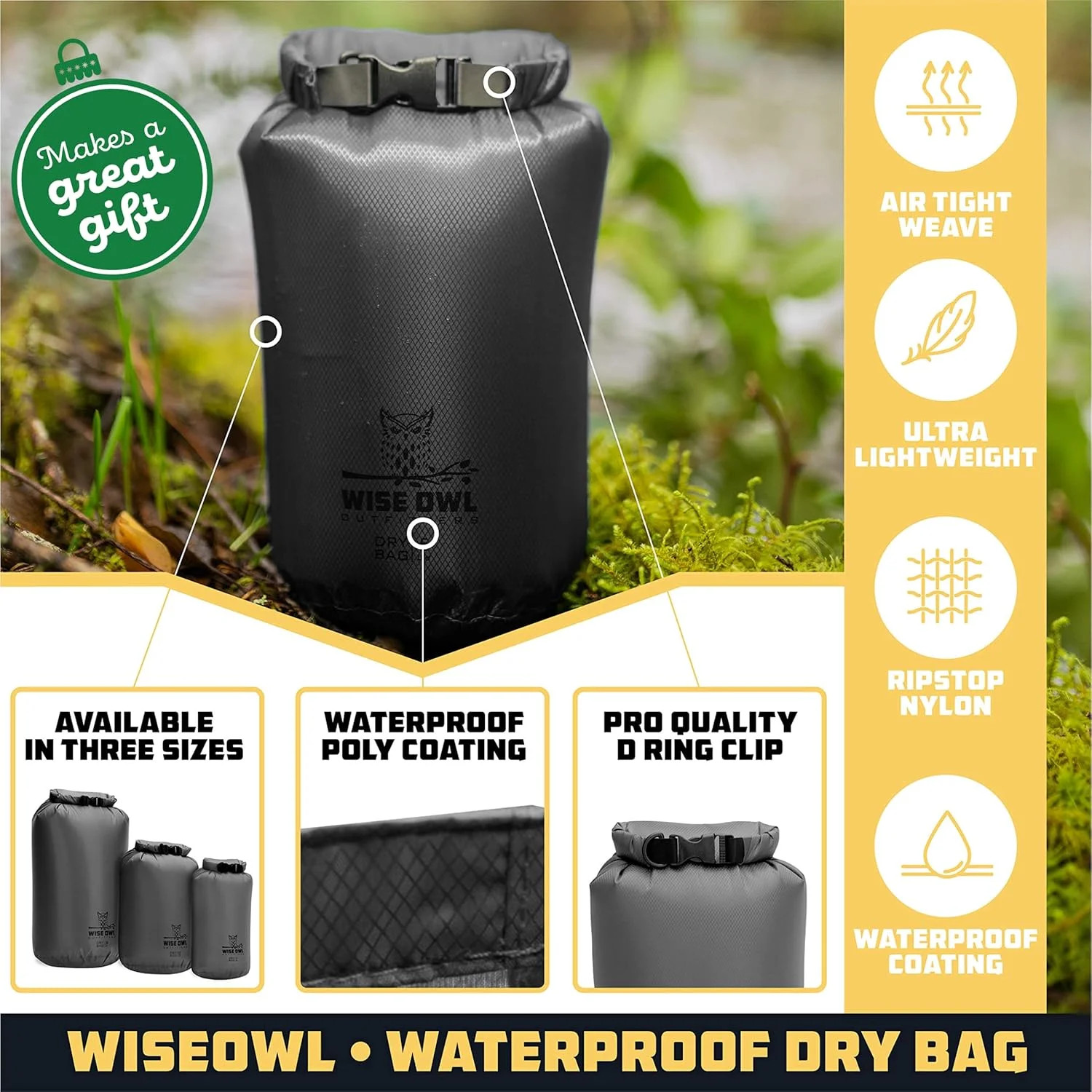 Wise Owl Outfitters Waterproof Dry Bag 3-Pack – Lightweight & Airtight 5L/10L/20