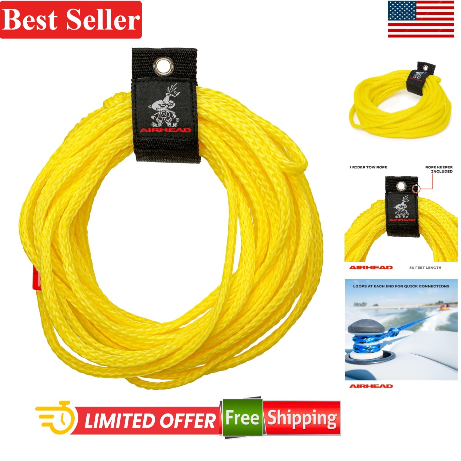 6,000 lb Capacity Tow Rope for Towable Tubes Recreational Boating 60 ft