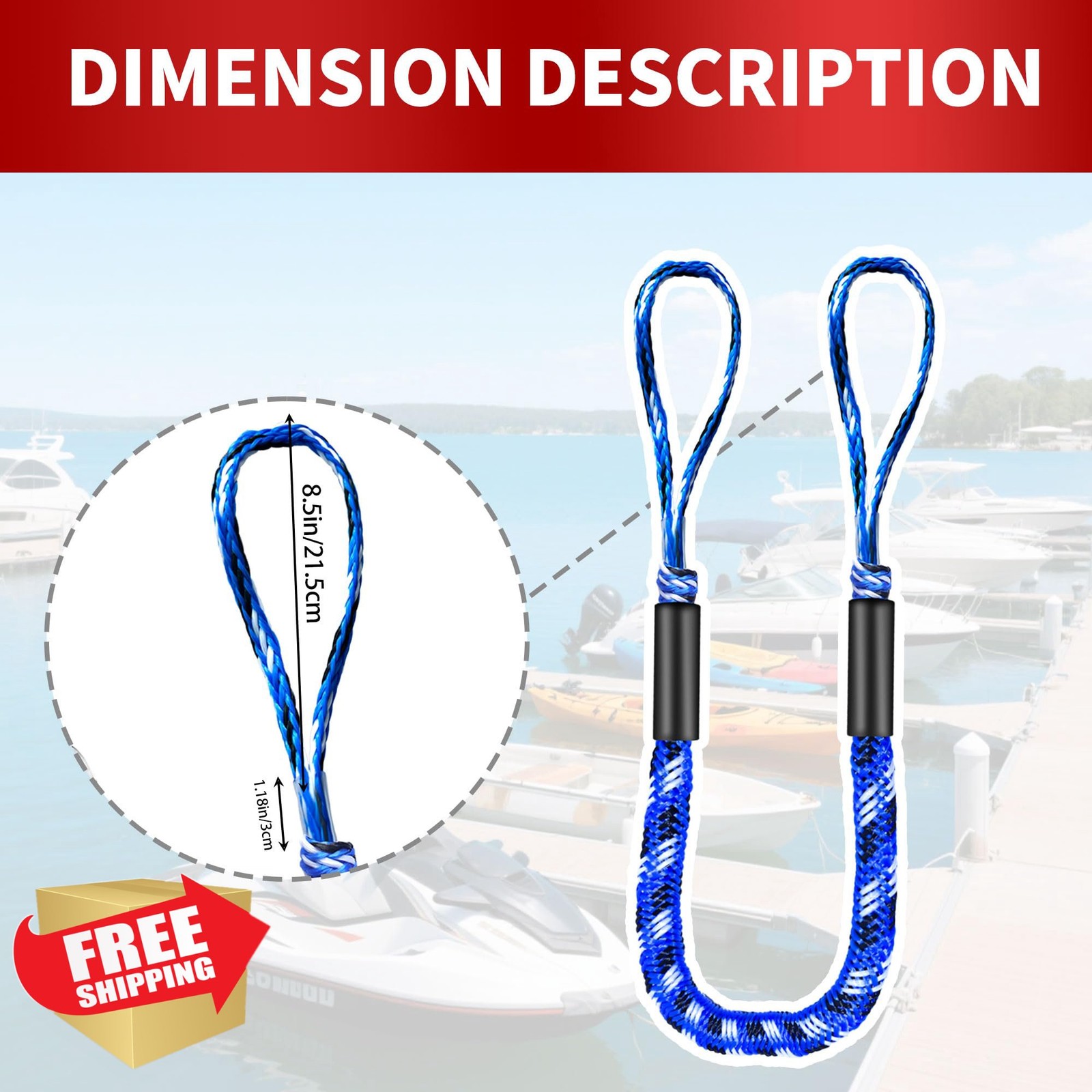 NIUTRIP Bungee Dock Line Blue White Black 4FT 2PC