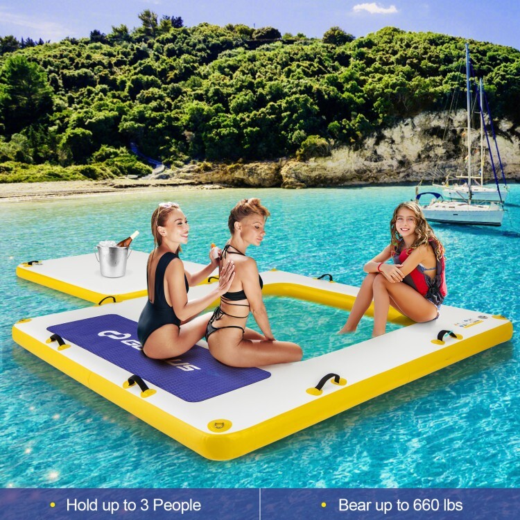 8′ x 8′ Inflatable Floating Dock Platform 3 People & Mesh Swim Lounge, Carry Bag