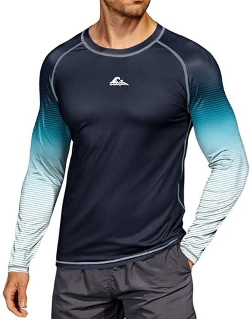 Mens UPF 50+ Rash Guard Sun Protection Moisture X-Large Black-blue White