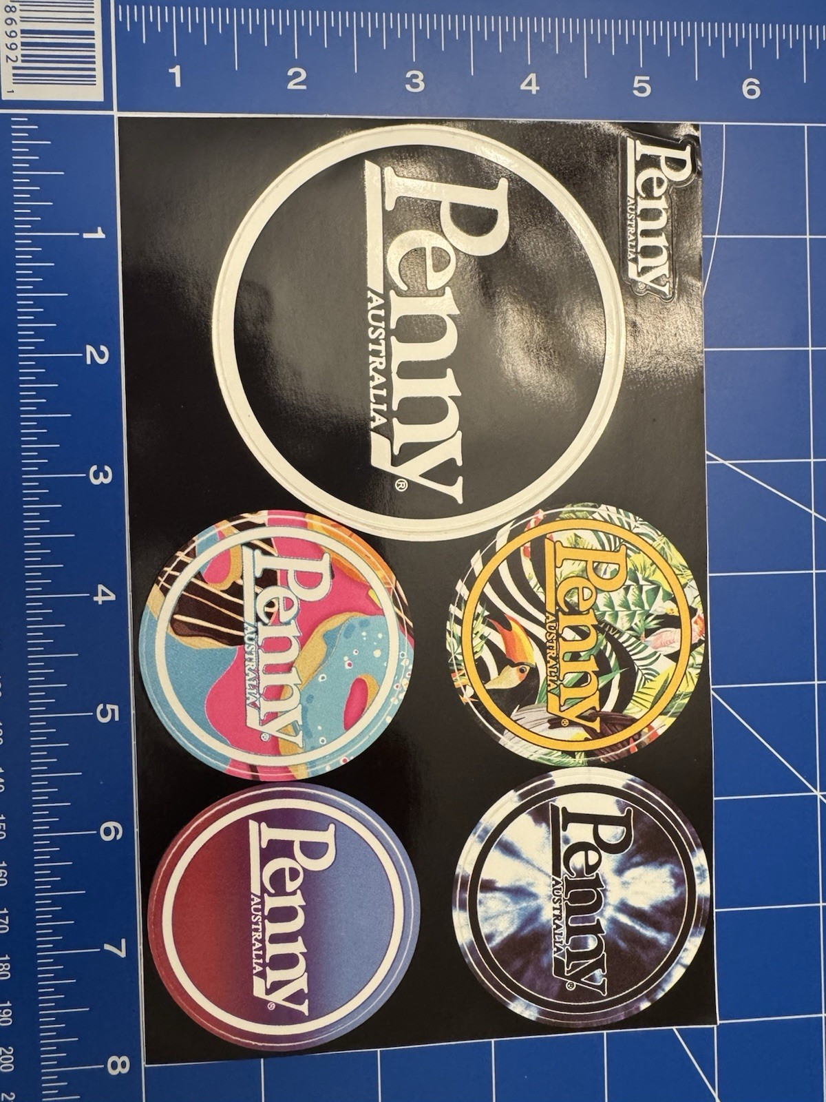 PENNY AUSTRALIA Glossy 6 Vinyl STICKER Sheet Skateboard Colorful Ephemera