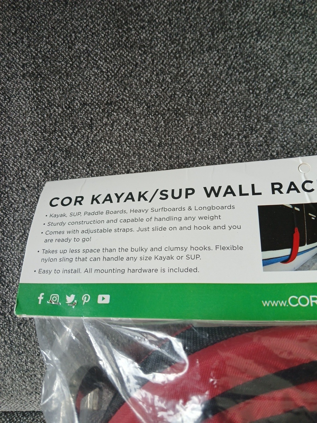 COR Surf Kayak or Paddleboard Heavy-Duty Padded Wall Storage Sling | Rack Mount