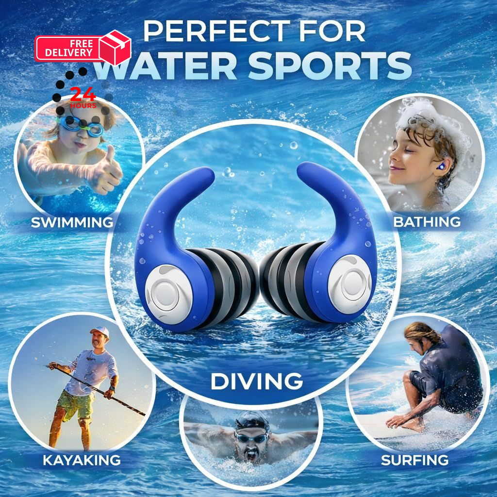 Waterproof Swimming Ear 1 pair (Pack of 3), Adults-lanyard-black ,Purple