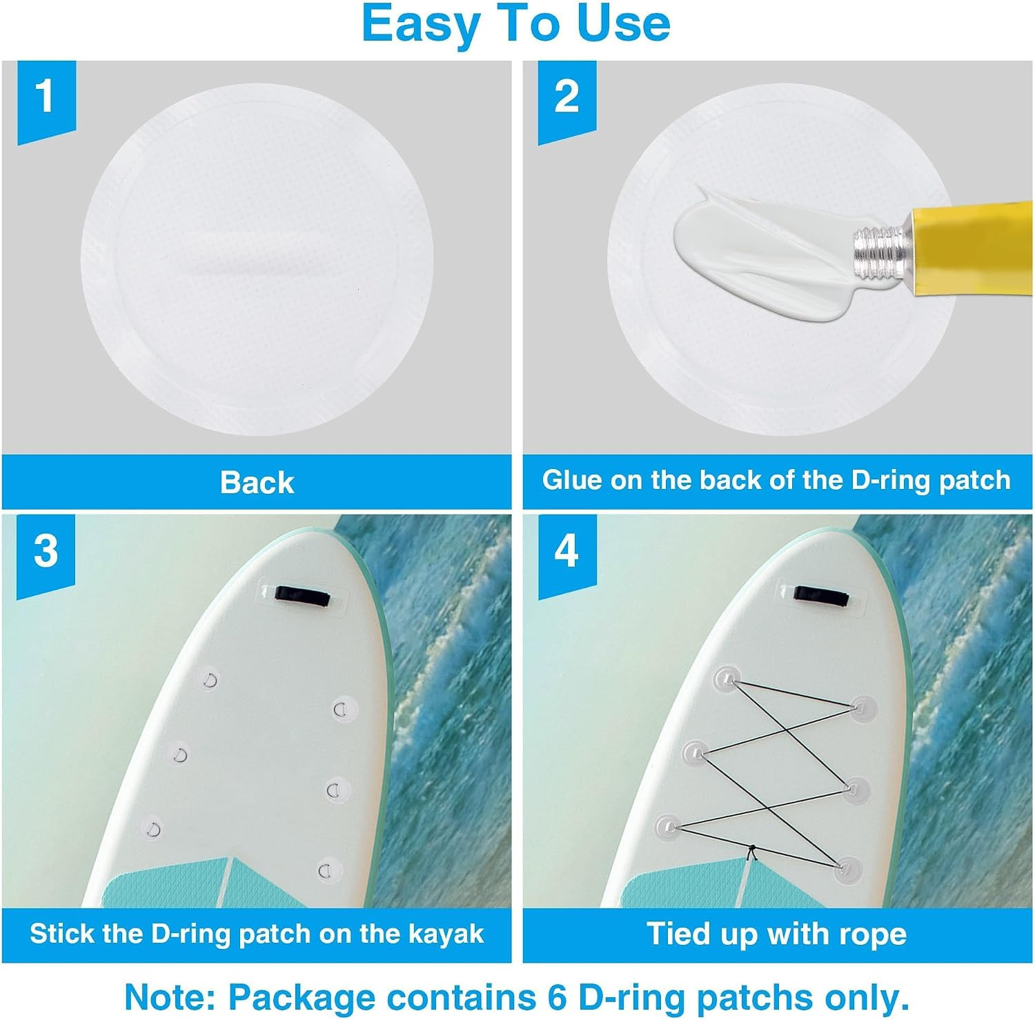 Stainless Steel D-Ring Patch Kit, PVC Paddle Board D-Rings for Kayak, Inflatable