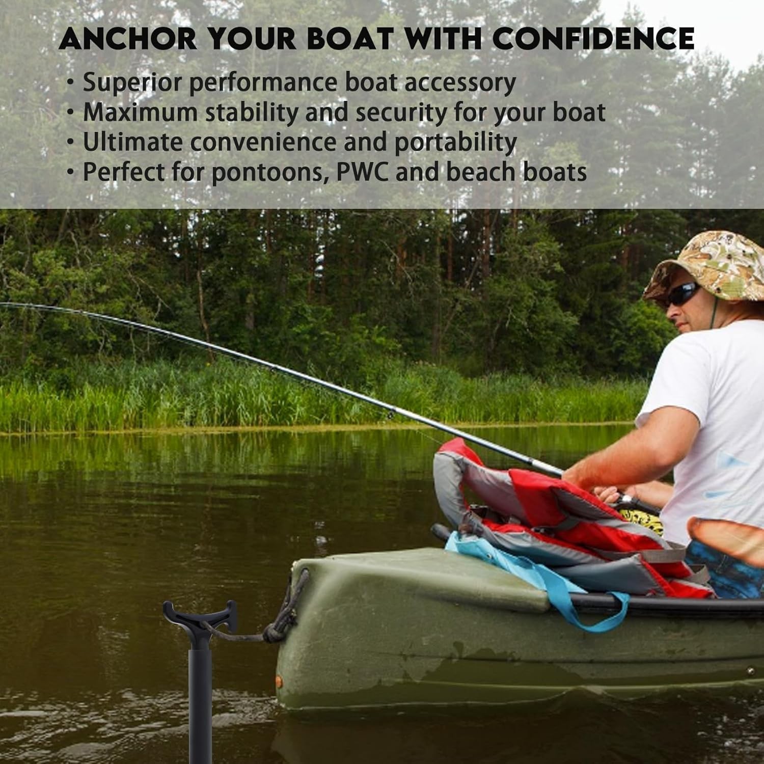 2006 7.75′ Anchor and Push Pole, Floating Shallow Water Anchor Pole with T-Ha…