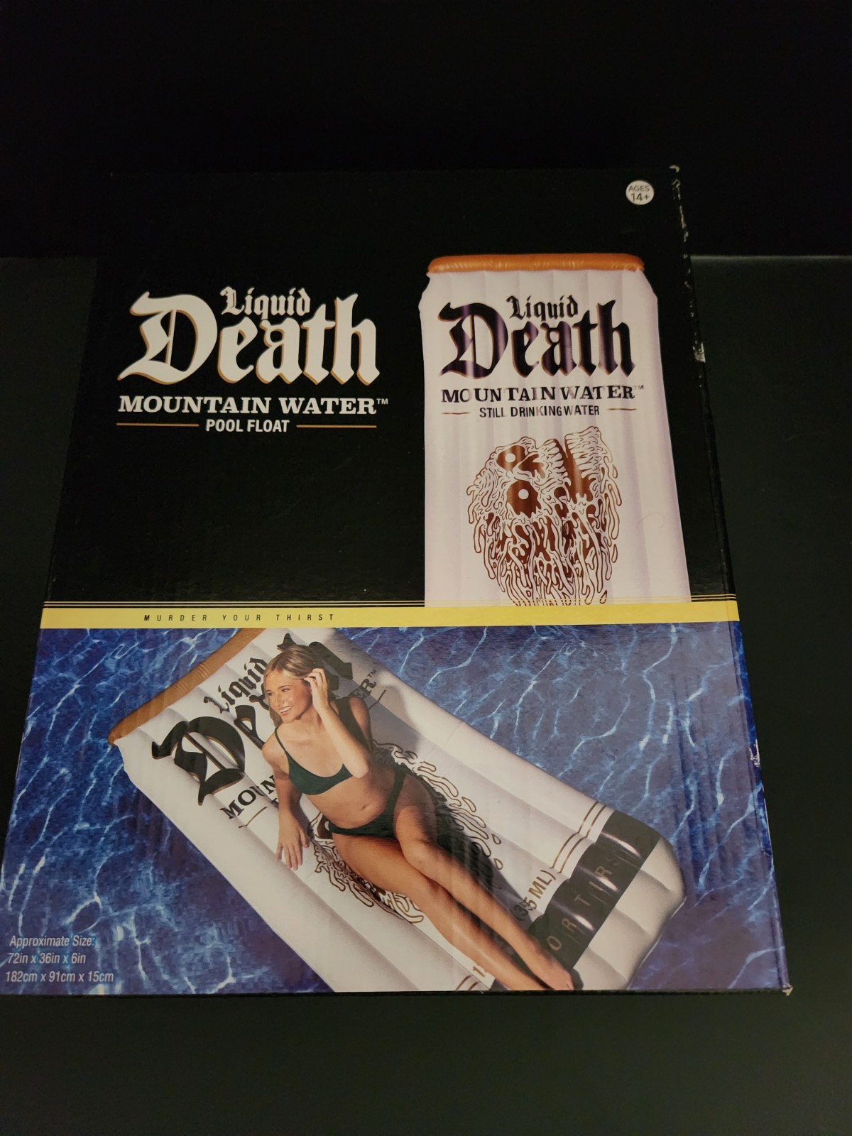 Liquid Death Mountain Water Pool Float Inflatable 72in x 36in x 6in