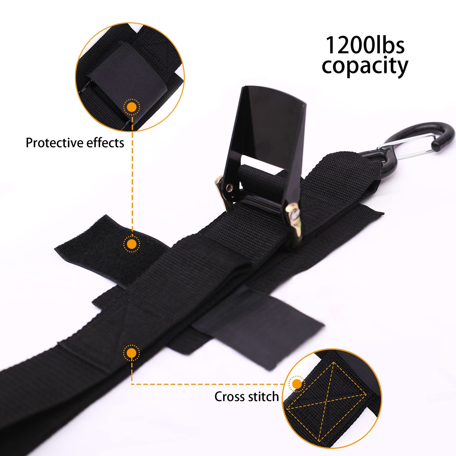 Boat Trailer Straps Transom Tie Down with 18 inches x 1 inch, black
