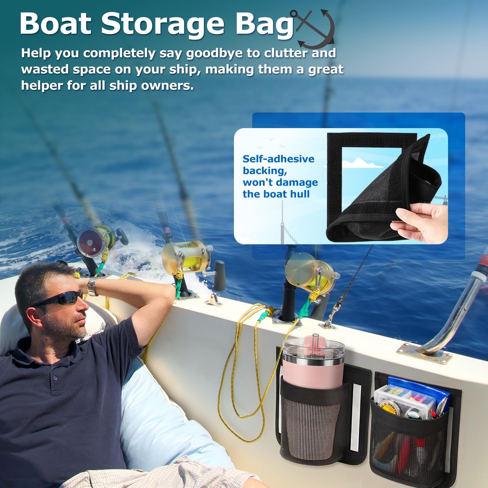 4 PCS Boat Storage Bags 6.5×7.5 Inch SelfAdhesive Mesh Marine Organizer Net