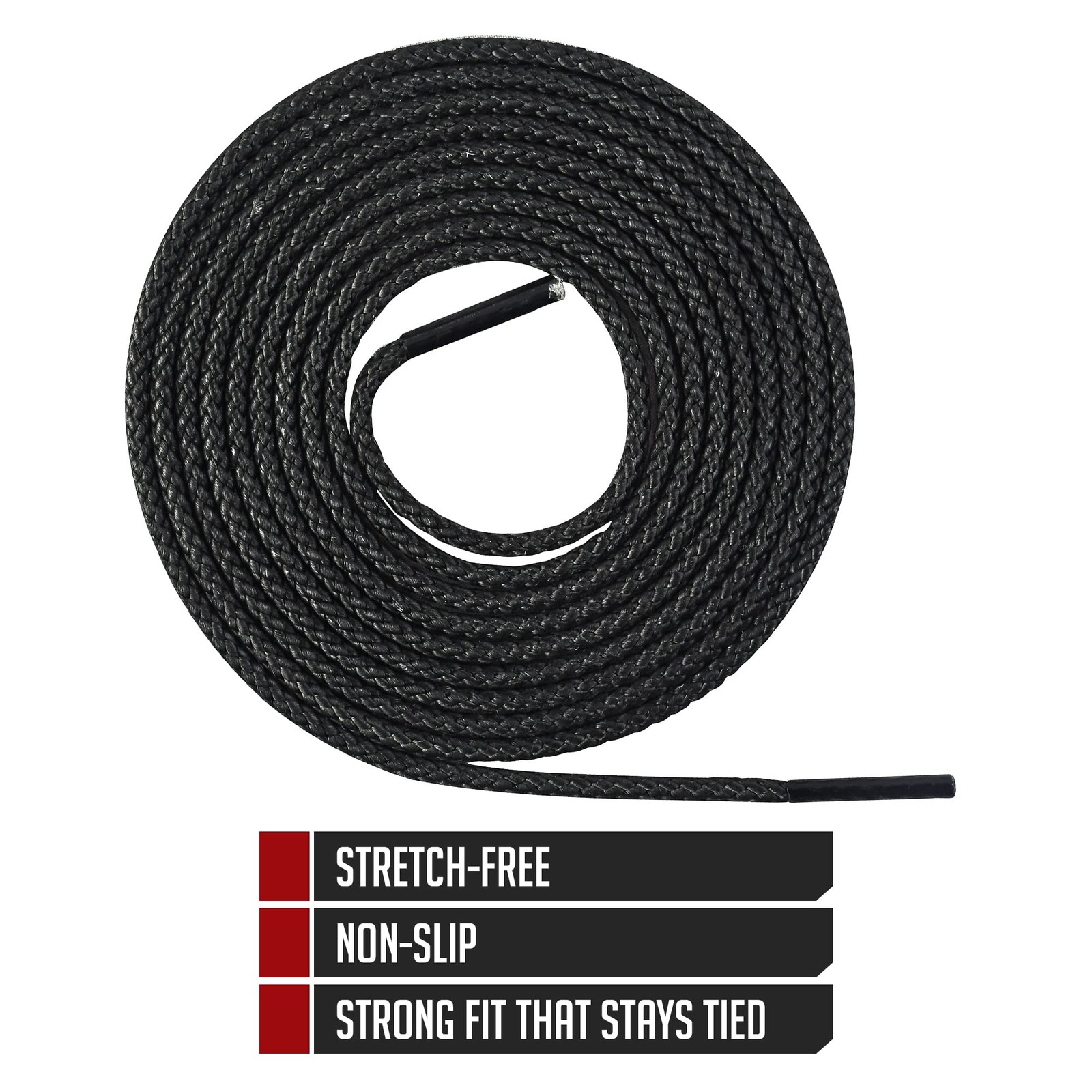 IRONLACE Unbreakable Round Bootlaces – Indestructible, 72-Inch, Black