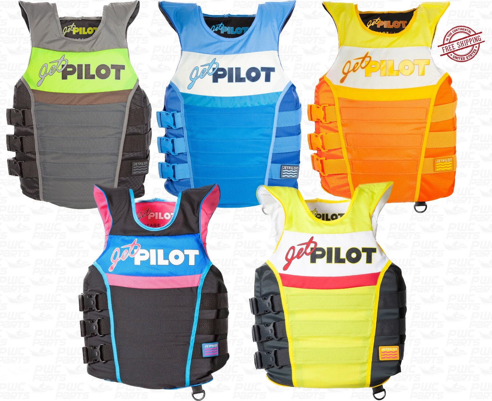 JETPILOT Vintage Nylon CGA 3-Buckle PFD Blue Gray Orange PFD Life Vest JP23212