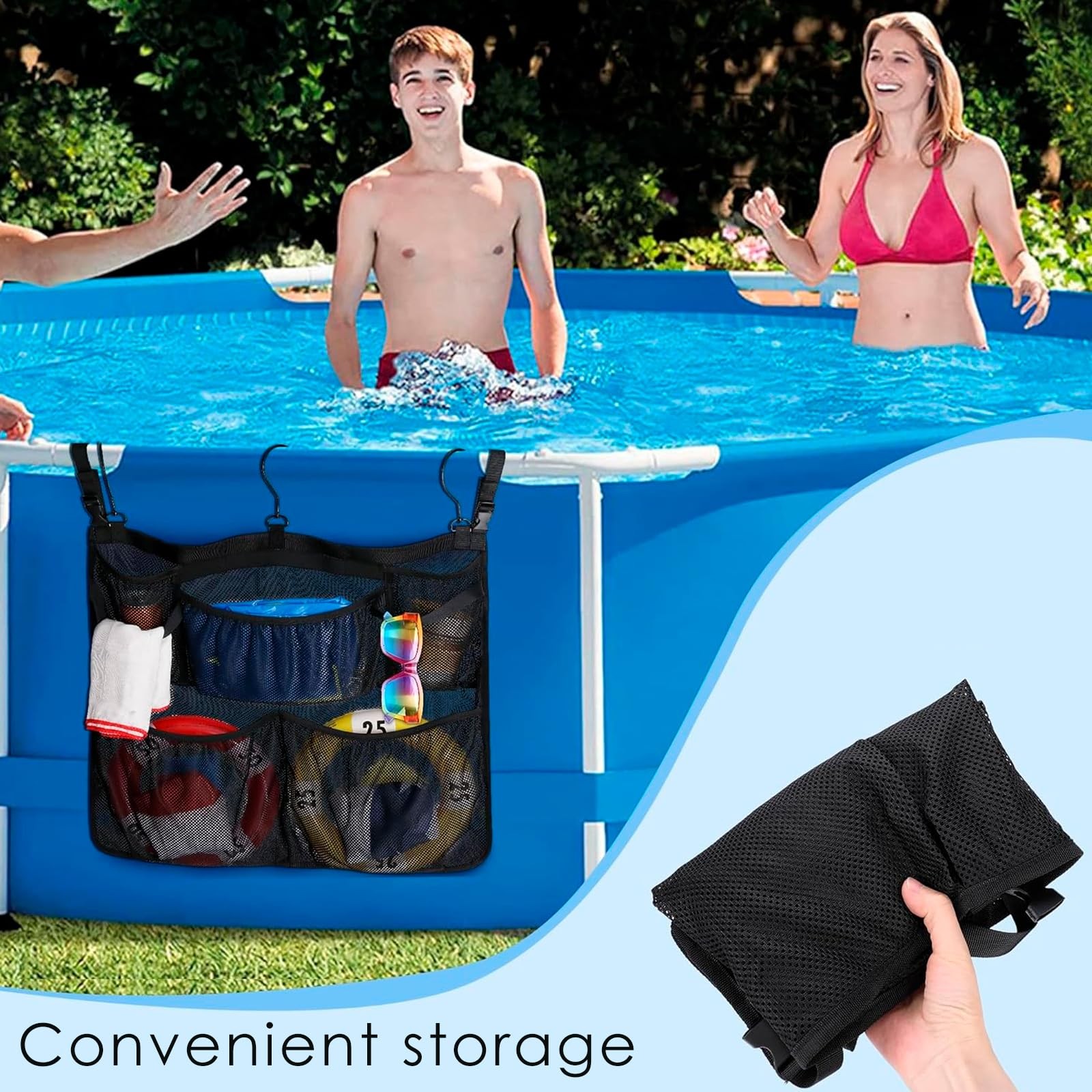 Above Ground Pool Storage Bag Hanging Mesh Organizer for Toys & Towels