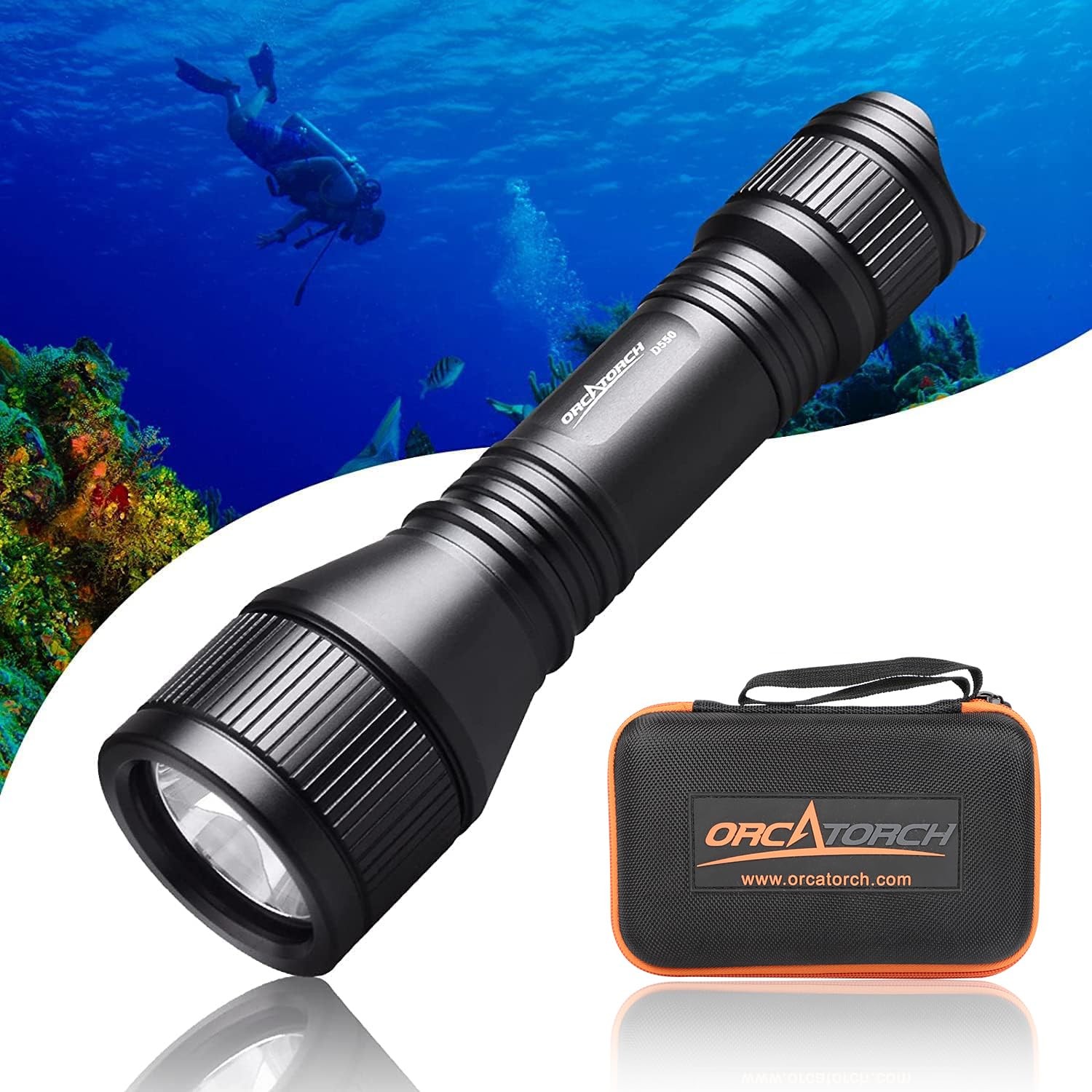 Orcatorch D550 Scuba Dive Light 1000 Lumens Underwater Flashlight 3 Modes Tail