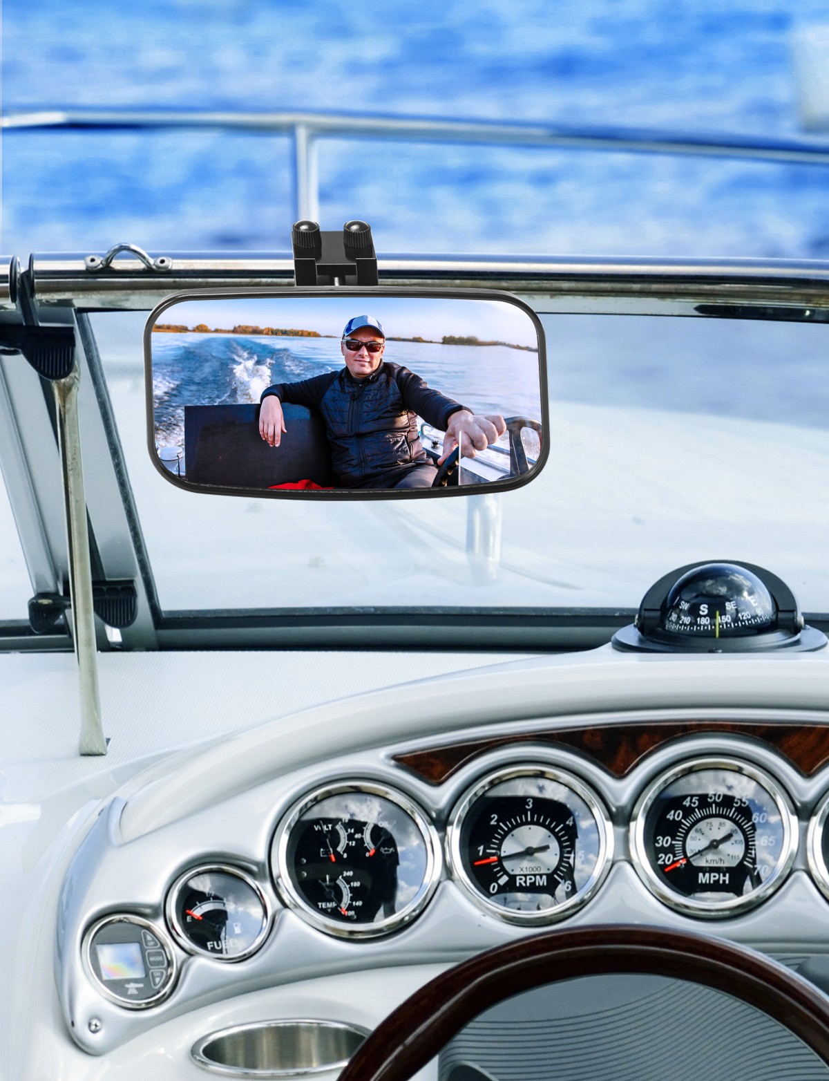 KEMIMOTO 8″x4″ Rear View Boat Mirror Marine Mirror for Ski Boat Pontoon Boat
