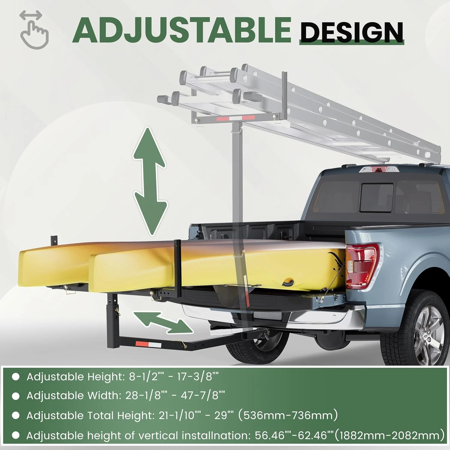 ECOTRIC 750lbs Capacity Black Truck Bed Extender Pickup Truck Bed Hitch Mount Ex