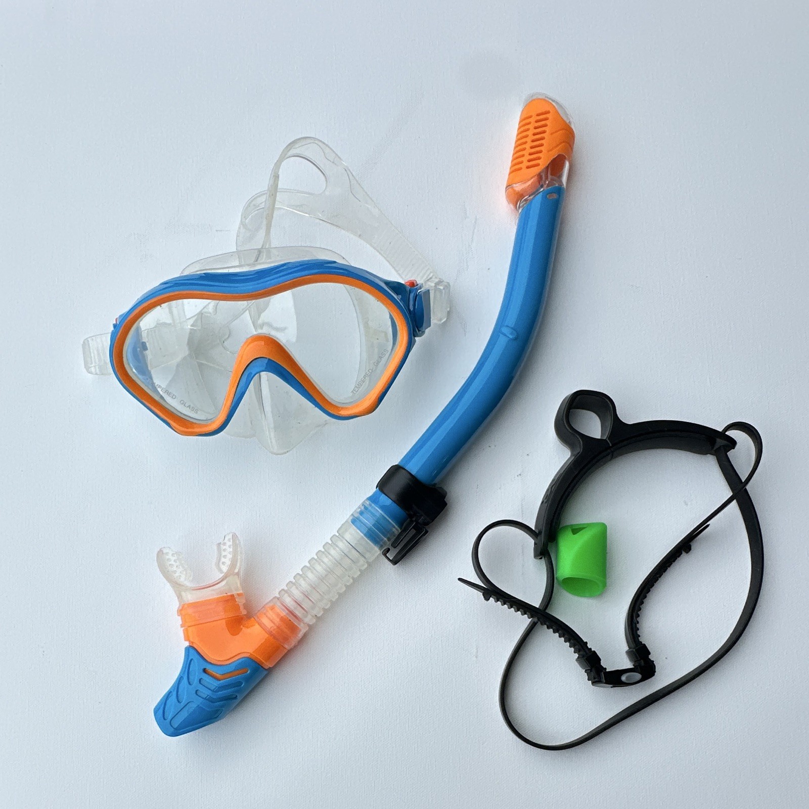 Kids Snorkel Set Mask Tube Fins S/M JR9-13 Blue/Orange Blue/Black Mesh Bag