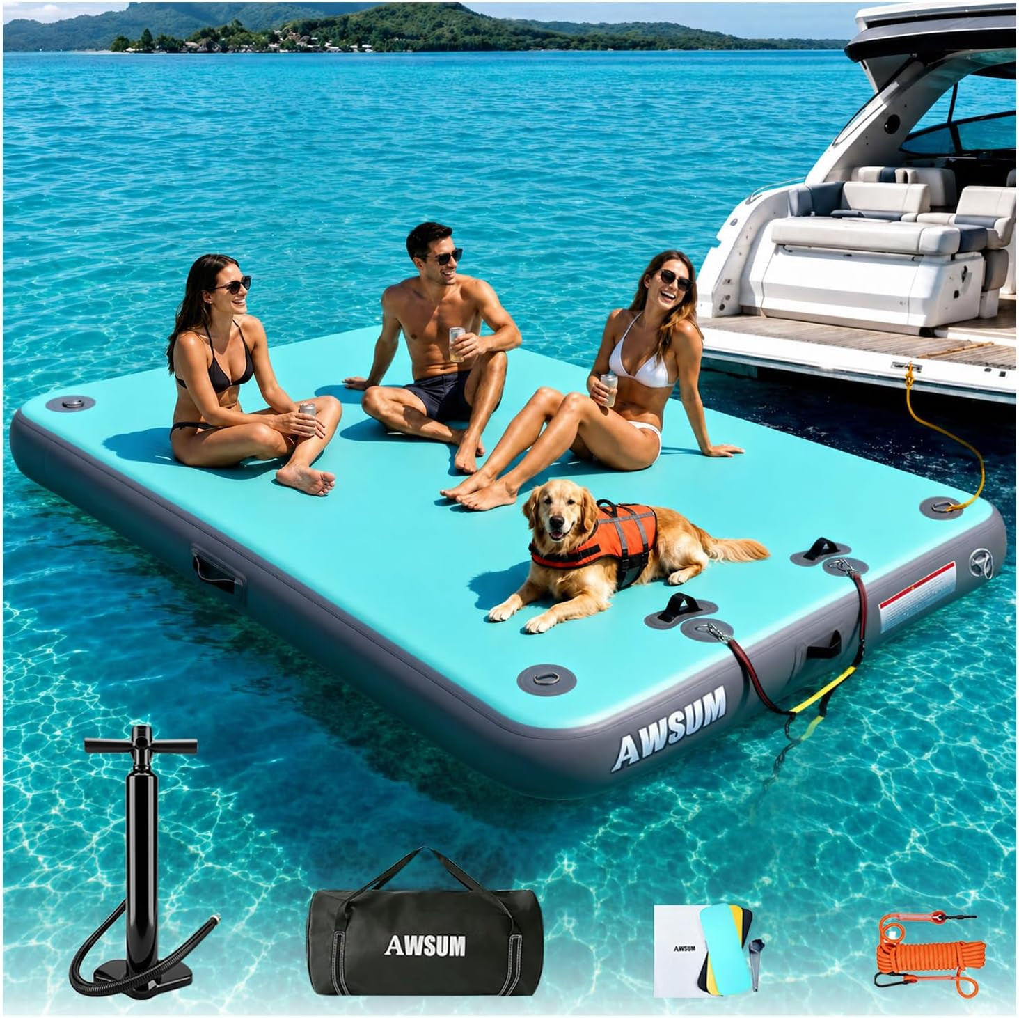 Inflatable Floating Dock Platform with Non-Slip Surface for Pool & Beach Fun