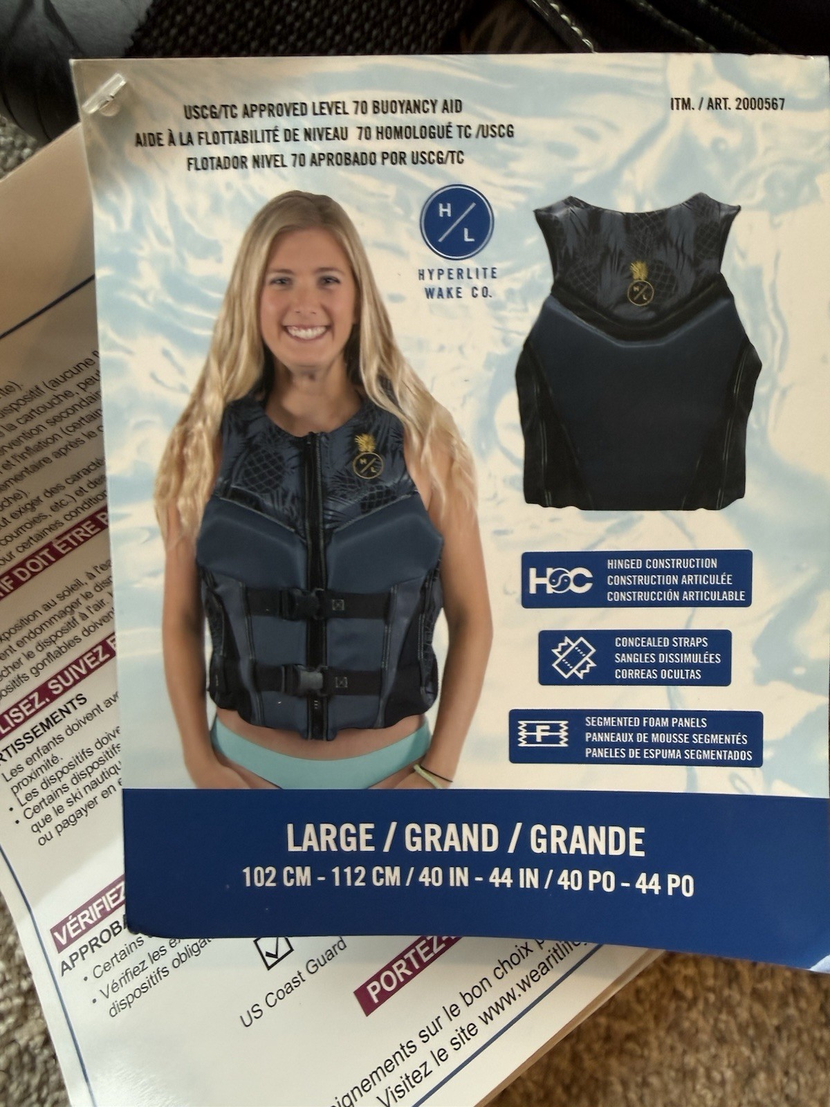NEW Hyperlite Adult Women’s Life Vest Size Large 40”- 44” Pineapple Design USCG