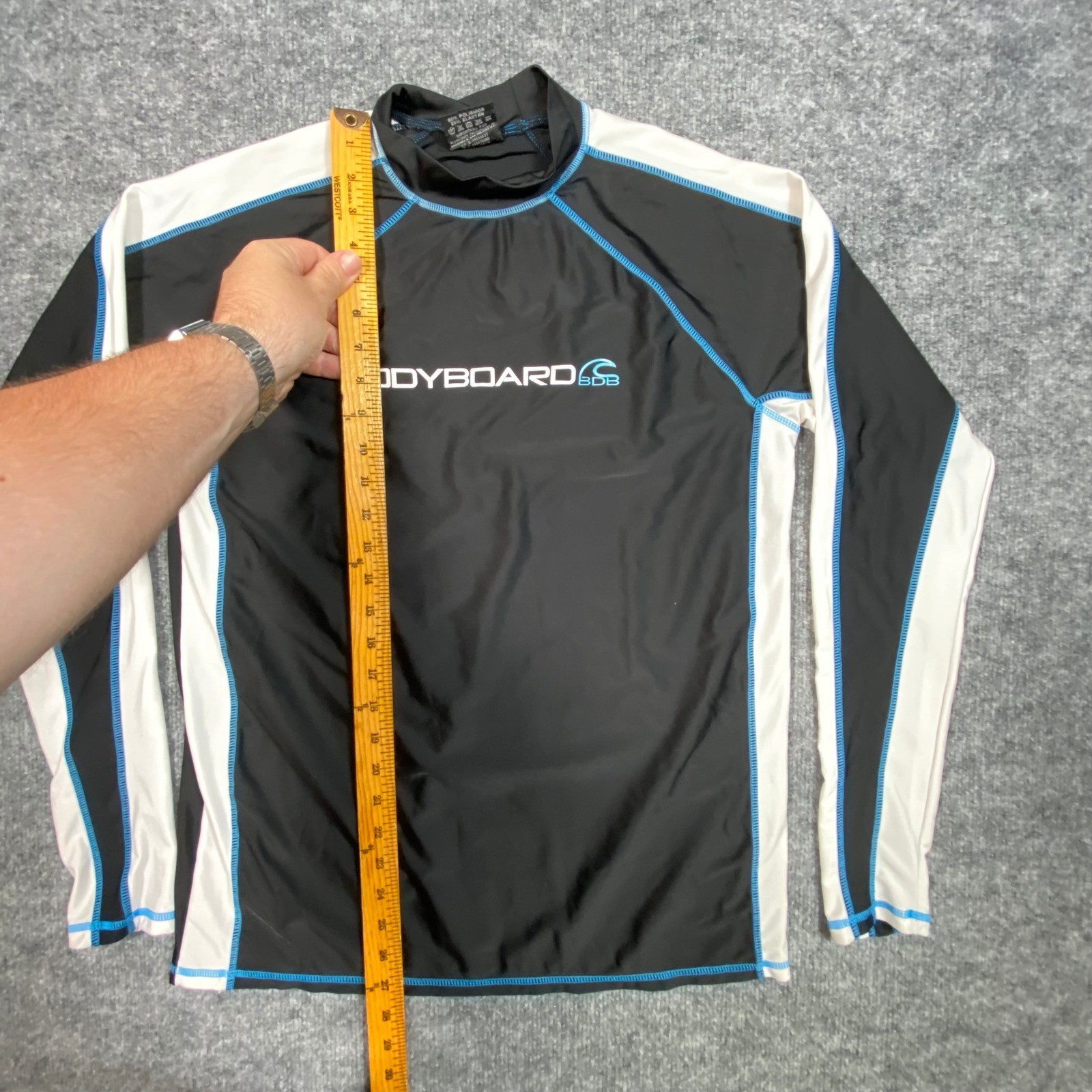 Bodyboard BDB Mens Long Sleeve Rash Guard Black White Blue XL Surf Shirt