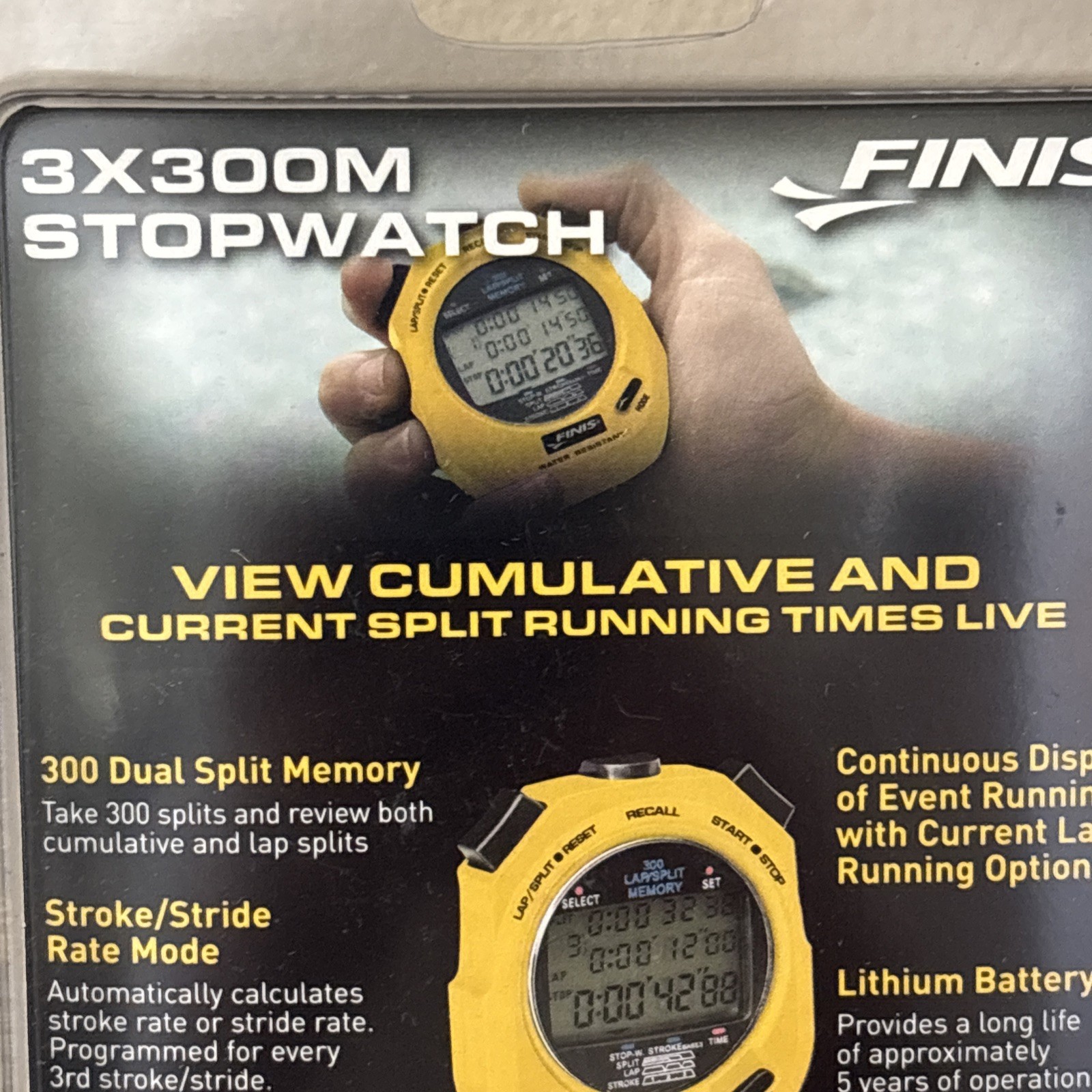 FINIS 3 x 300 Memory Stopwatch Timer Swimming Running Water Resistant NEW