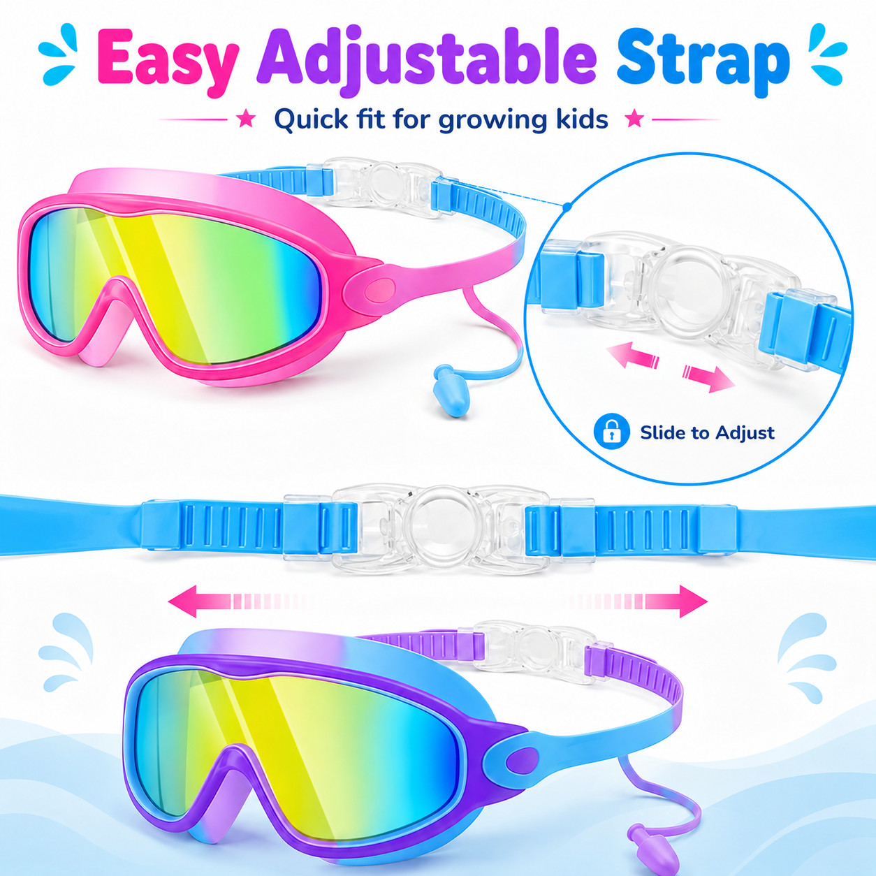 4 Pack Children’s Swimming Goggles,With Nose Clip & Earplug,3-14 Years Boy/Girl