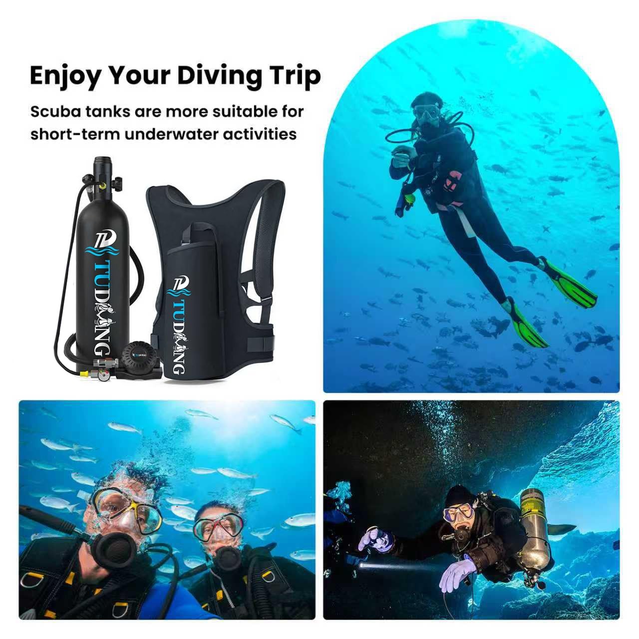 TUDIVING Mini Scuba Tank, 1.9L Portable Lung Tank for Underwater Breathing, S…