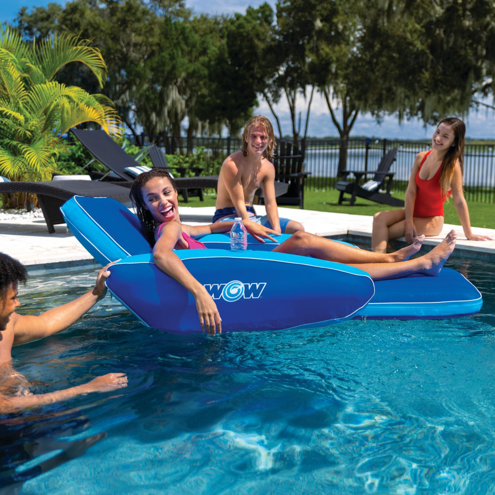 WOW Sports Modern Lounger Pool Float , 5 Ft Long with Cup Holder and Arm Rests