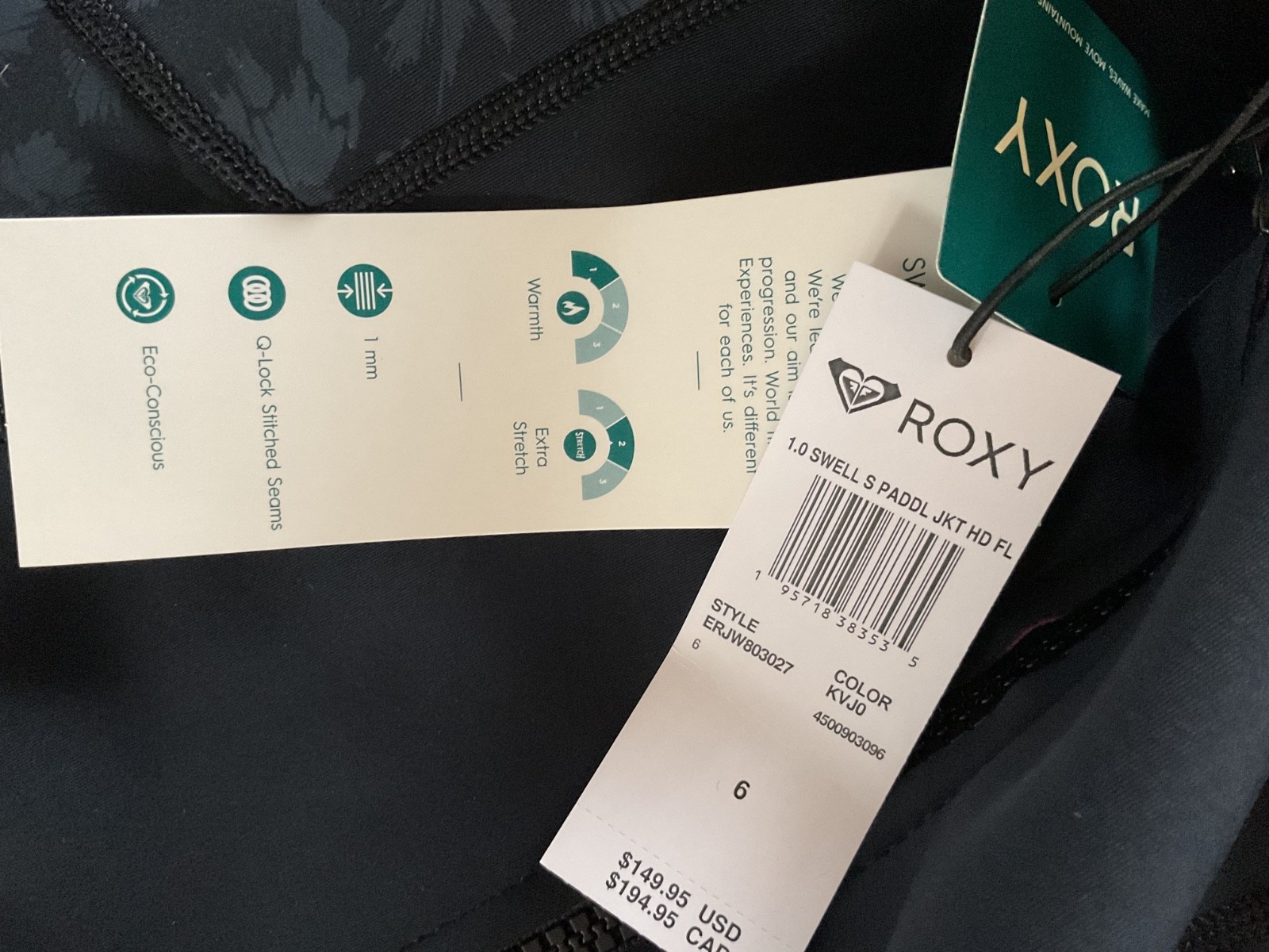 NWT Roxy Wetsuit Womens 1.0 Swell Paddle Hooded Jacket Surf Swim Black 1mm Sz 6