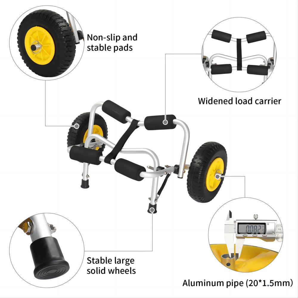 Foldable Kayak Canoe Jon Boat Carrier Dolly Trailer Trolley Transport Cart Wheel