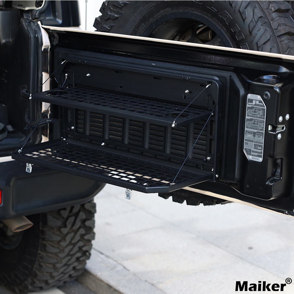 Tailgate Table for Jeep Wrangler JK JL, Folding 2-Tier Cargo Rack Molle Panel