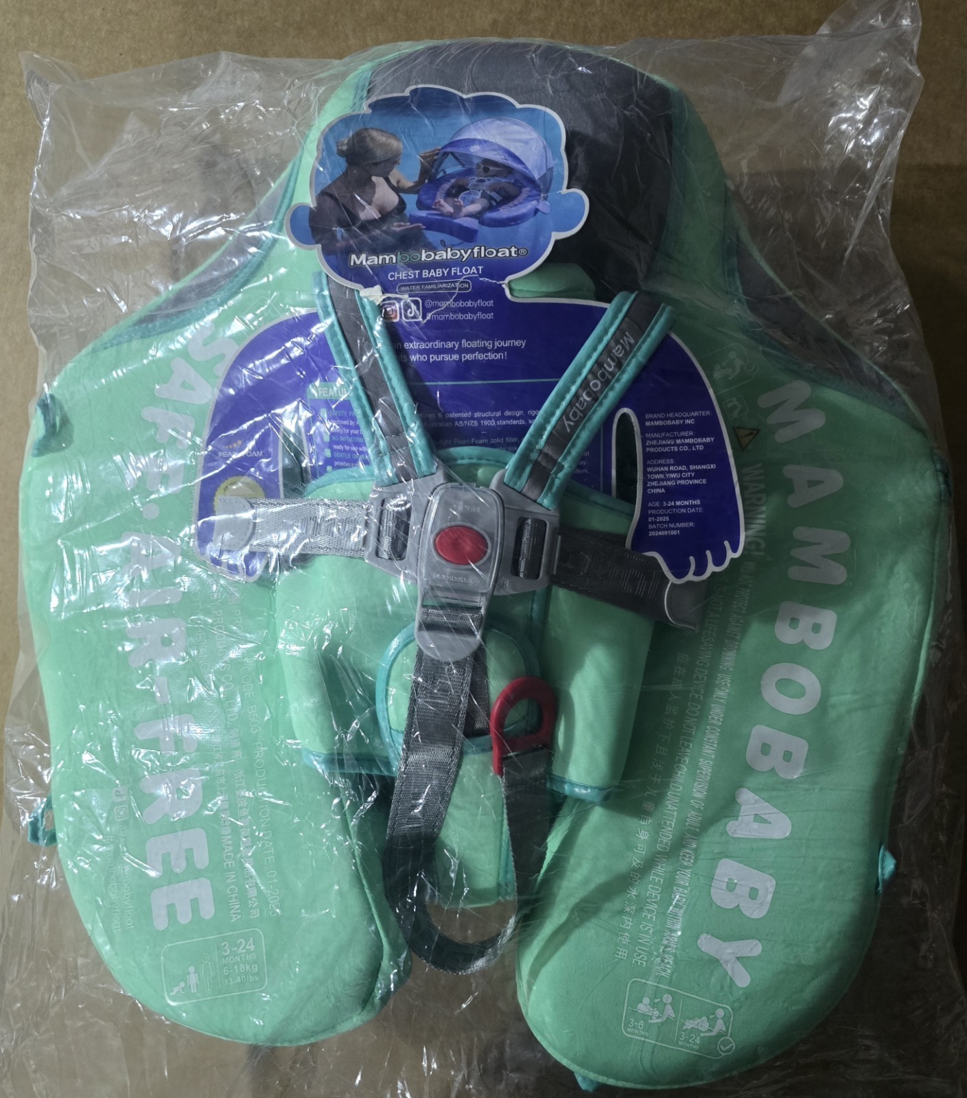 New mambobaby Non-Inflatable Air-Free Baby Float 3-24 with Harness