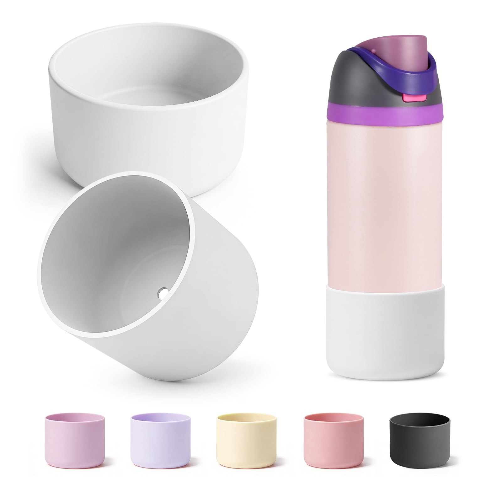 2PCS Silicone Water Bottle Boot for Owala – Noise-Free, 24 Ounces, White
