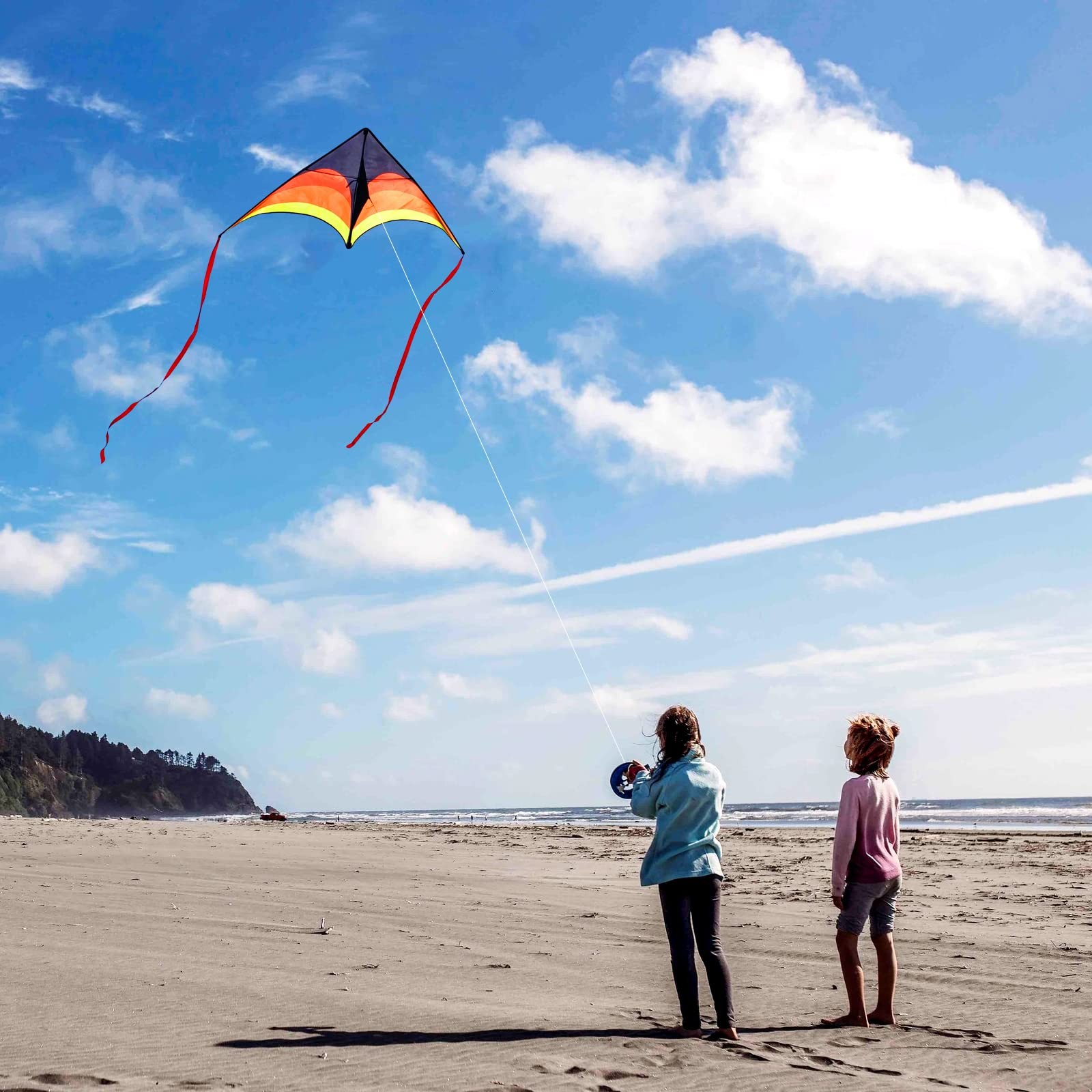 Delta Kite for Kids & Adults Easy X-Large, Red,Orange,Yellow,Black