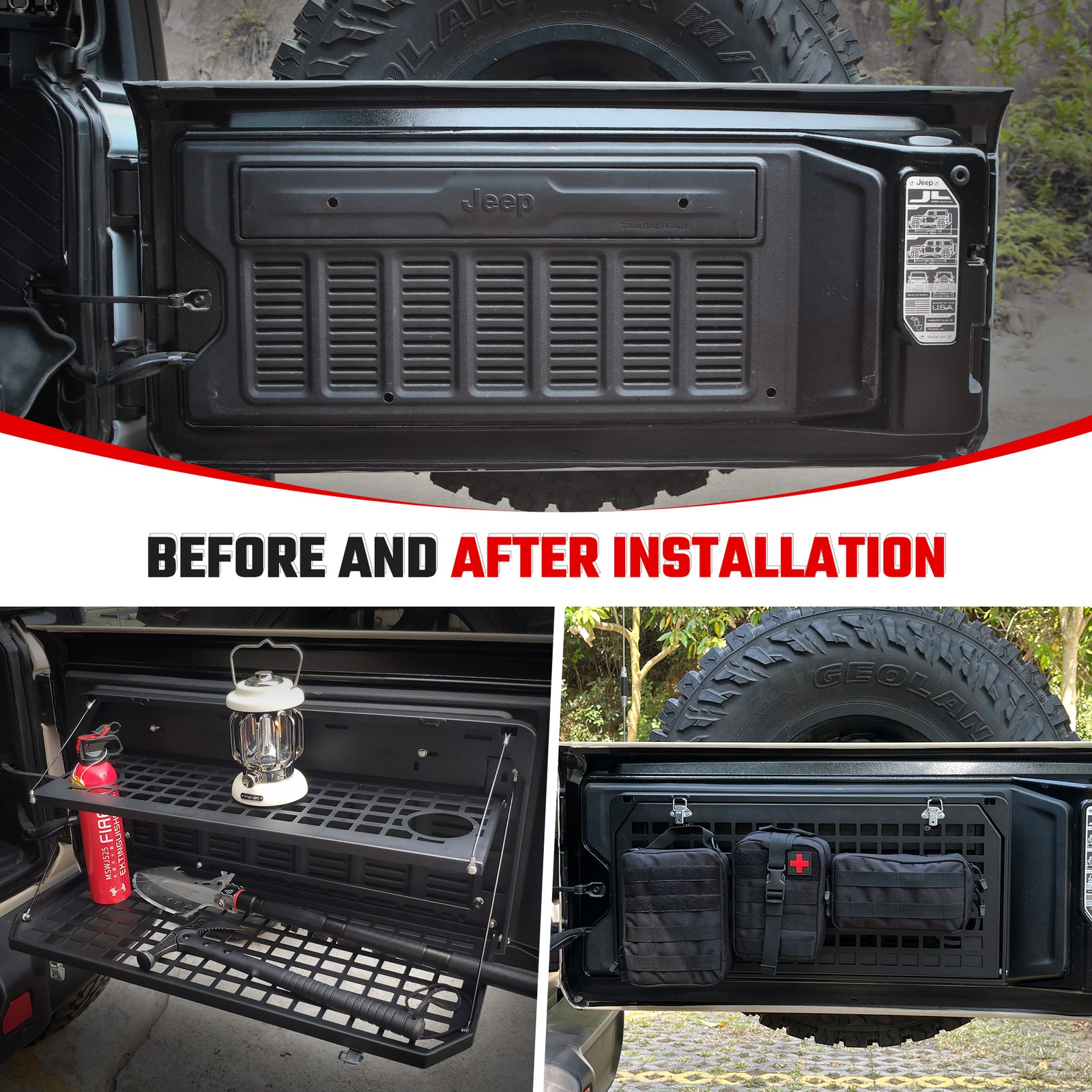 Tailgate Table for Jeep Wrangler JK JL, Folding 2-Tier Cargo Rack Molle Panel