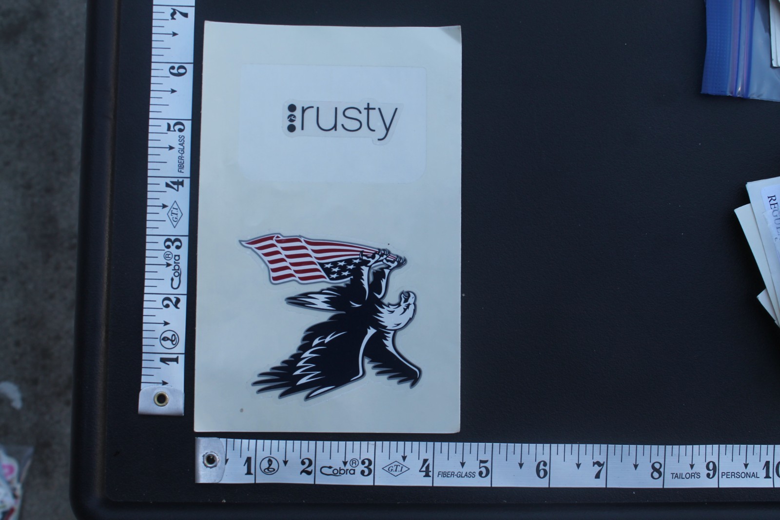Rusty Surf Surfboards Eagle USA Flag OG V8B Vintage Surfing STICKER Sheet of 2