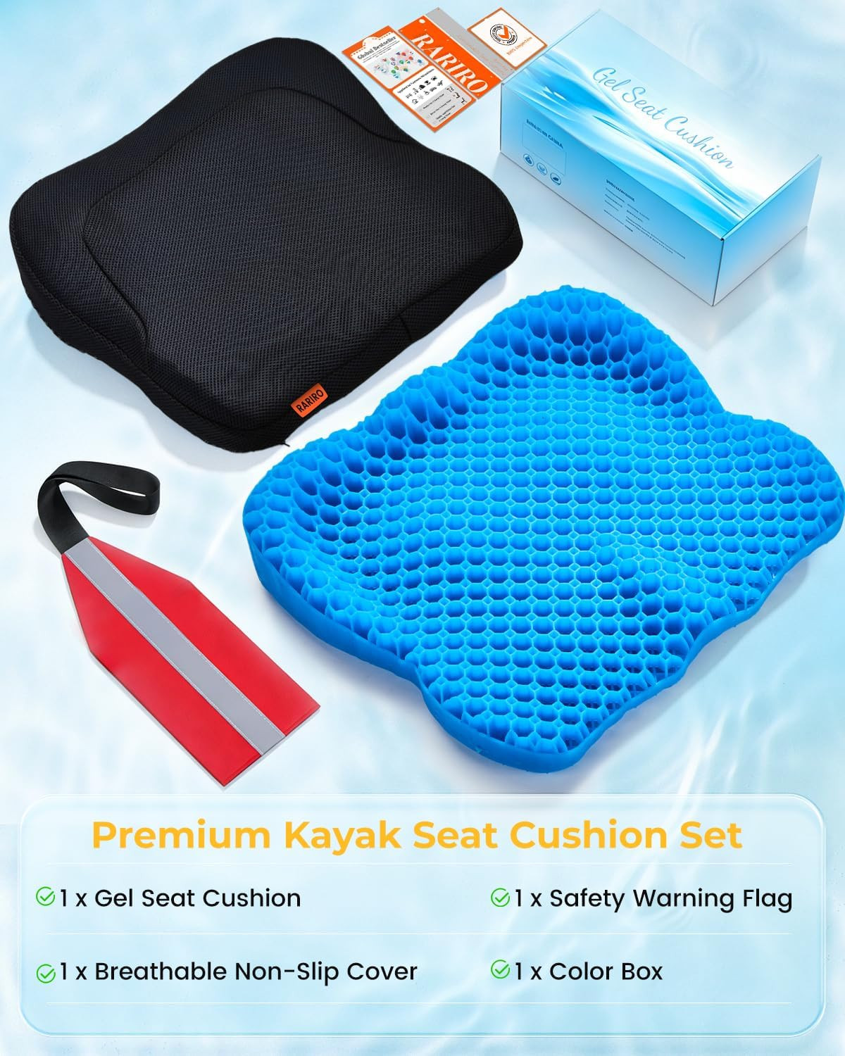 Premium Gel Kayak Seat Cushion, Thickened Non-Slip Waterproof Seat Pad, Breathab