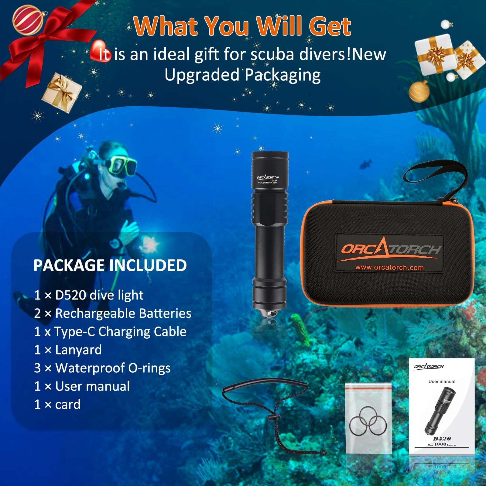 ORCATORCH D520 Scuba Dive Light 1000 Lumens Waterproof Diving Torch Submarine…