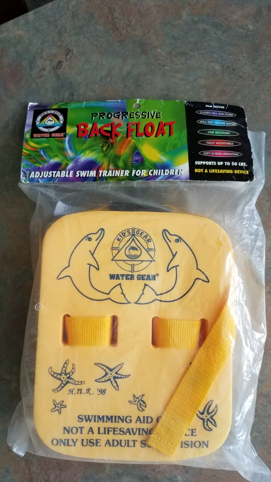 Water Gear PROGRESSIVE BACK FLOAT – yellow- NEW in PKG supports up to 50 lbs