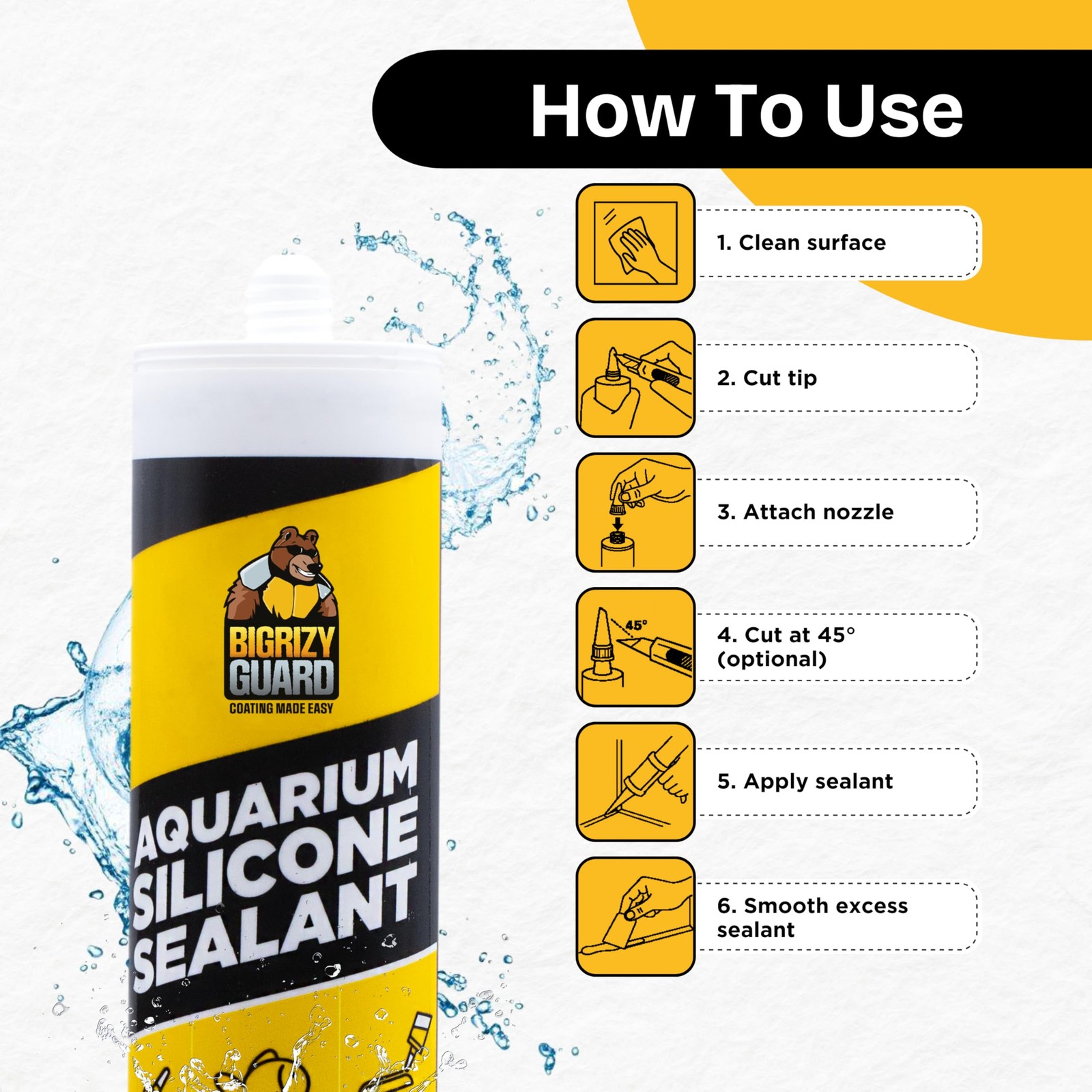 Bigrizy Guard Aquarium Silicone Sealant Black 2×10.14 Fl oz 2 Pack,