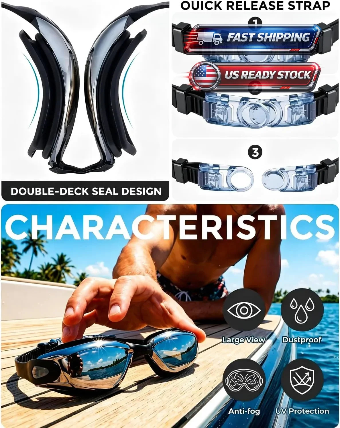 New Speedo Sunny Unisex Swim Goggles – Anti‑Fog, UV Protection;